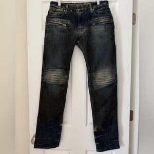 Robins Jeans men’s 32x34 motard Moto Biker Grunge dark acid wash zip distressed